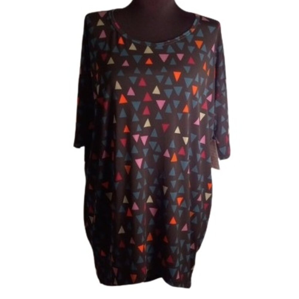 LuLaRoe XXS Irma NEW Black Triangles Colorful Hi-Low Tee Shirt Tunic
